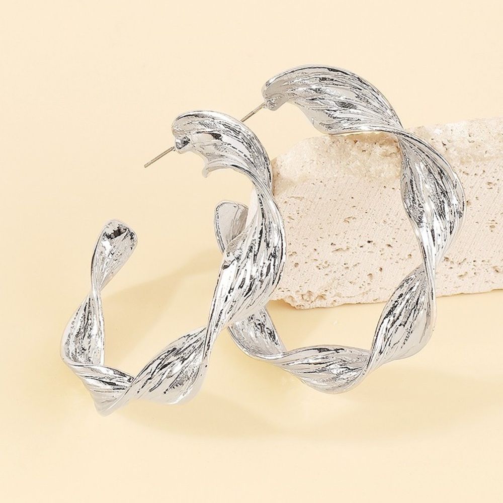 Geometric Twist Silver Hoop Earrings - NWT